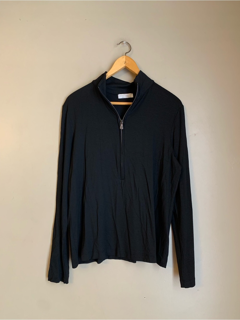 ANATOMIE 1/2 Zip Pullover Active Travelwear Top Cotton Jersey Knit Black Large